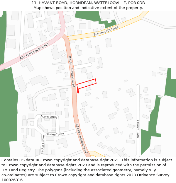 11, HAVANT ROAD, HORNDEAN, WATERLOOVILLE, PO8 0DB: Location map and indicative extent of plot