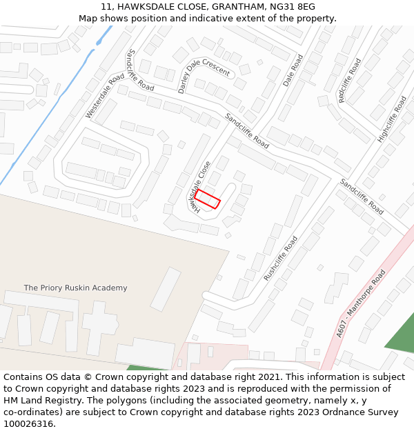 11, HAWKSDALE CLOSE, GRANTHAM, NG31 8EG: Location map and indicative extent of plot