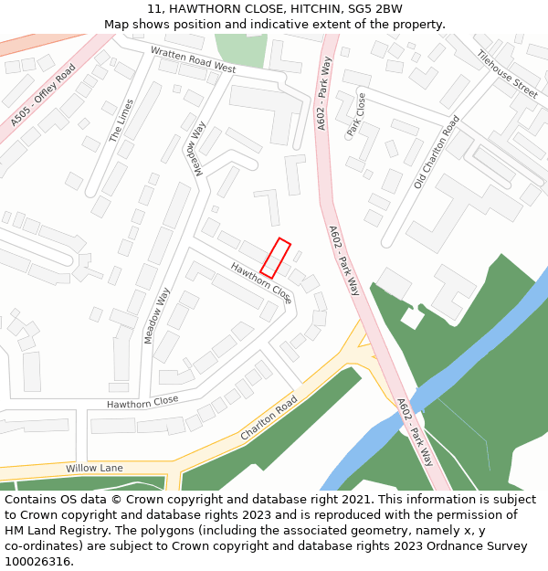 11, HAWTHORN CLOSE, HITCHIN, SG5 2BW: Location map and indicative extent of plot