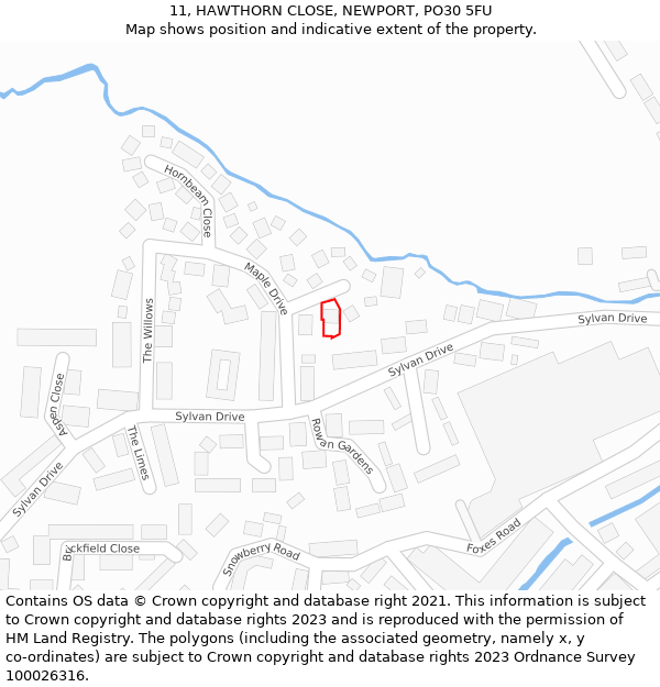 11, HAWTHORN CLOSE, NEWPORT, PO30 5FU: Location map and indicative extent of plot