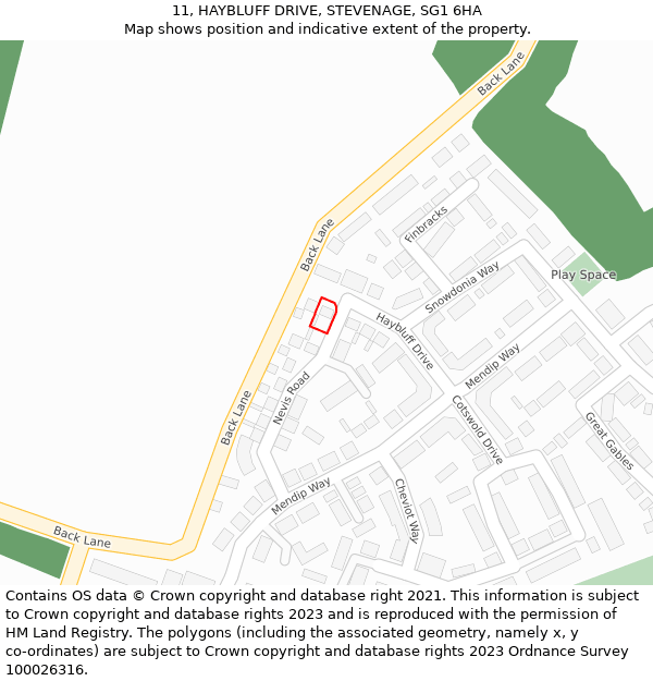 11, HAYBLUFF DRIVE, STEVENAGE, SG1 6HA: Location map and indicative extent of plot