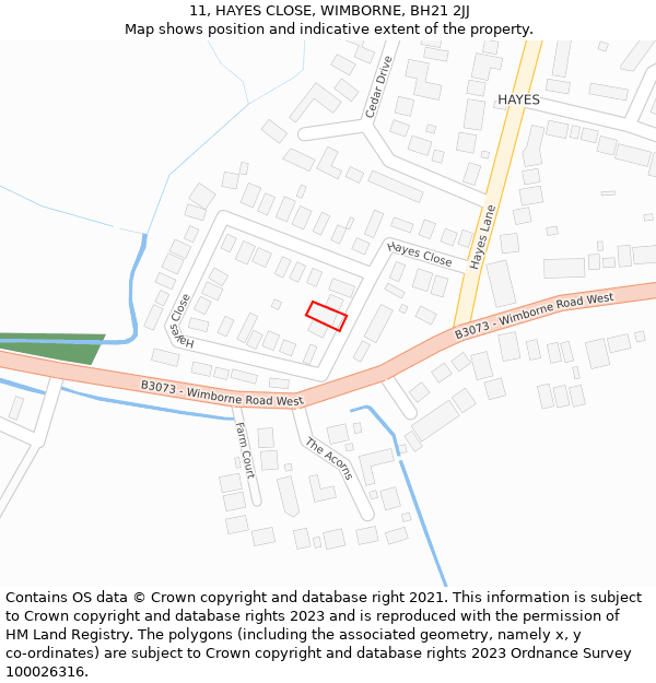 11, HAYES CLOSE, WIMBORNE, BH21 2JJ: Location map and indicative extent of plot