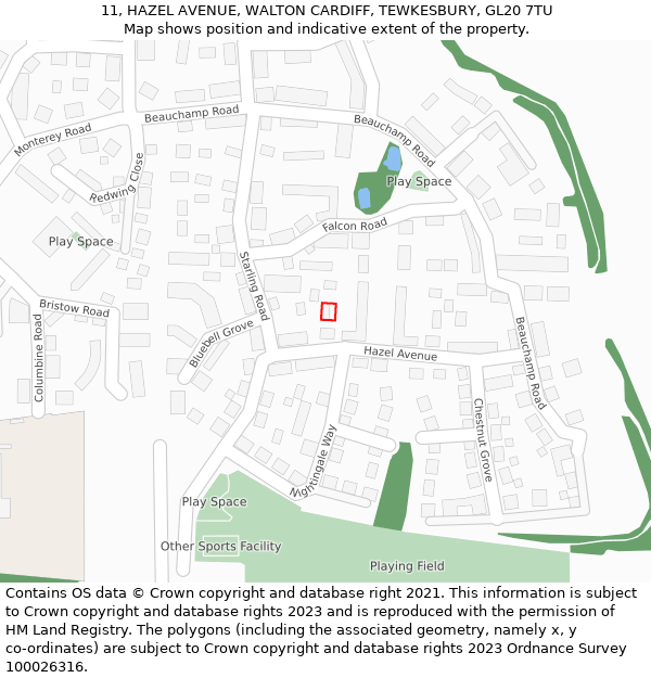 11, HAZEL AVENUE, WALTON CARDIFF, TEWKESBURY, GL20 7TU: Location map and indicative extent of plot