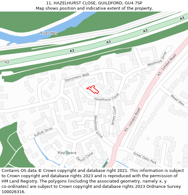 11, HAZELHURST CLOSE, GUILDFORD, GU4 7SP: Location map and indicative extent of plot