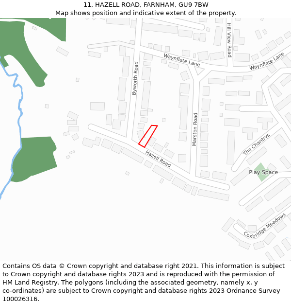 11, HAZELL ROAD, FARNHAM, GU9 7BW: Location map and indicative extent of plot