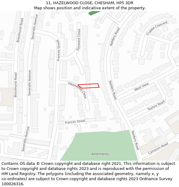 11, HAZELWOOD CLOSE, CHESHAM, HP5 3DR: Location map and indicative extent of plot