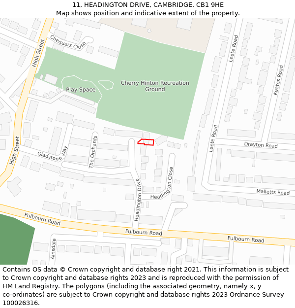 11, HEADINGTON DRIVE, CAMBRIDGE, CB1 9HE: Location map and indicative extent of plot