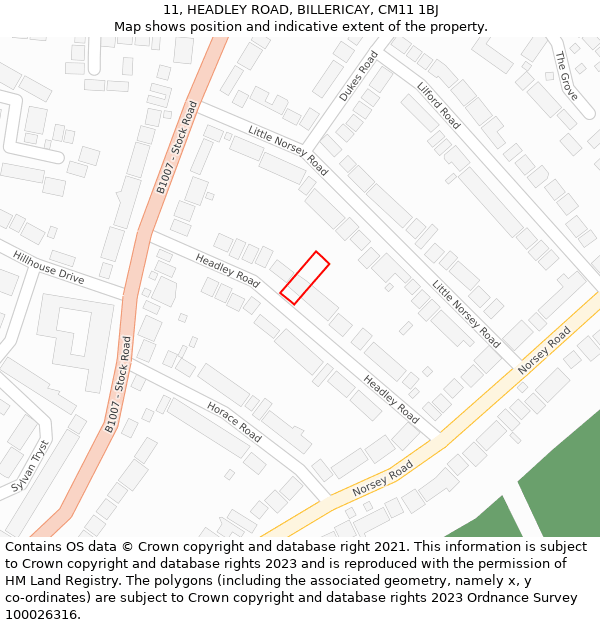 11, HEADLEY ROAD, BILLERICAY, CM11 1BJ: Location map and indicative extent of plot