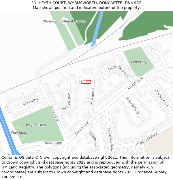 11, HEATH COURT, WARMSWORTH, DONCASTER, DN4 9GE: Location map and indicative extent of plot