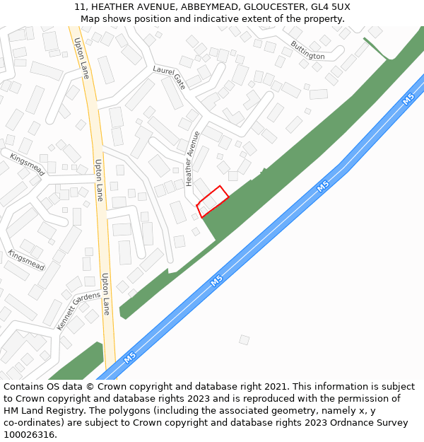 11, HEATHER AVENUE, ABBEYMEAD, GLOUCESTER, GL4 5UX: Location map and indicative extent of plot