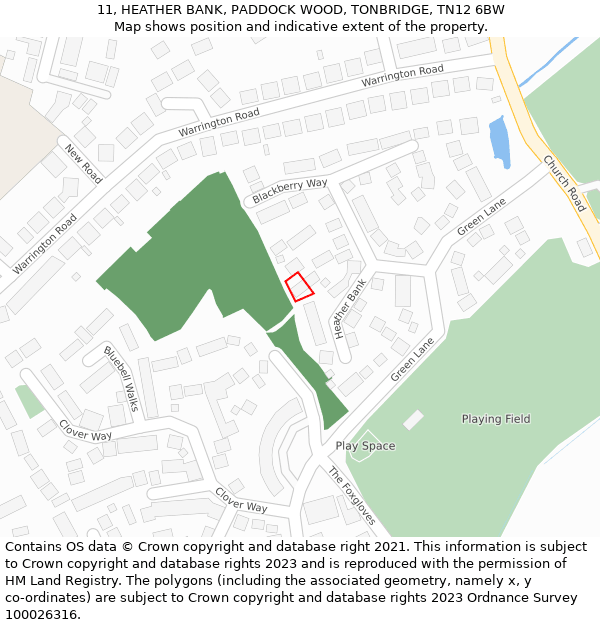11, HEATHER BANK, PADDOCK WOOD, TONBRIDGE, TN12 6BW: Location map and indicative extent of plot