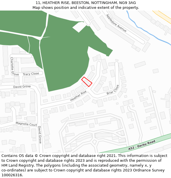 11, HEATHER RISE, BEESTON, NOTTINGHAM, NG9 3AG: Location map and indicative extent of plot