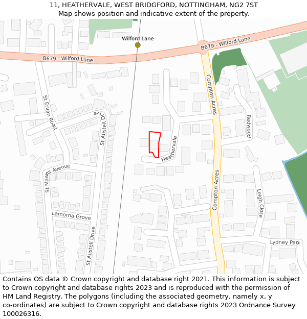11, HEATHERVALE, WEST BRIDGFORD, NOTTINGHAM, NG2 7ST: Location map and indicative extent of plot