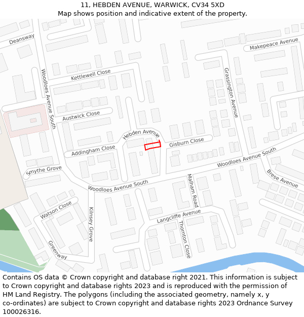 11, HEBDEN AVENUE, WARWICK, CV34 5XD: Location map and indicative extent of plot