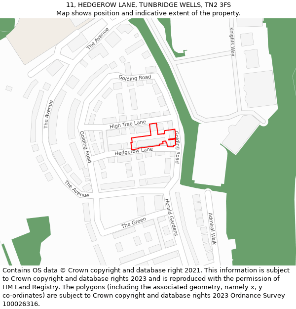 11, HEDGEROW LANE, TUNBRIDGE WELLS, TN2 3FS: Location map and indicative extent of plot