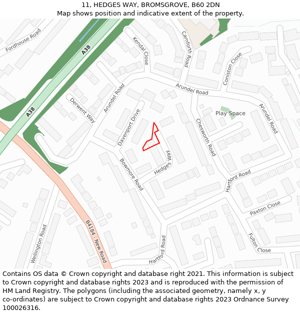 11, HEDGES WAY, BROMSGROVE, B60 2DN: Location map and indicative extent of plot