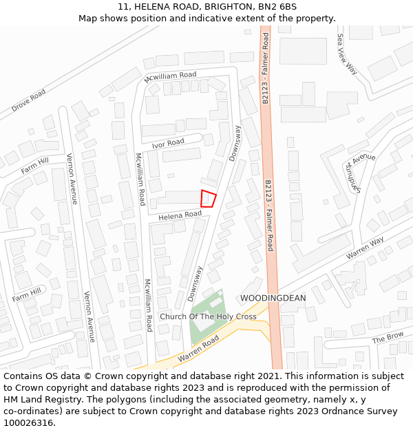 11, HELENA ROAD, BRIGHTON, BN2 6BS: Location map and indicative extent of plot