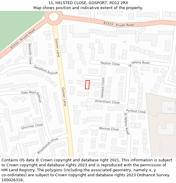 11, HELSTED CLOSE, GOSPORT, PO12 2RX: Location map and indicative extent of plot