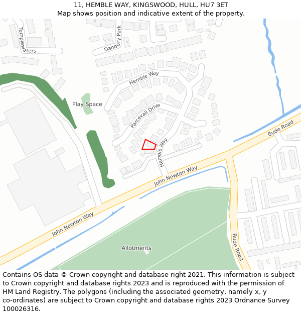 11, HEMBLE WAY, KINGSWOOD, HULL, HU7 3ET: Location map and indicative extent of plot