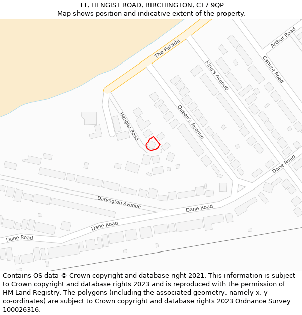 11, HENGIST ROAD, BIRCHINGTON, CT7 9QP: Location map and indicative extent of plot