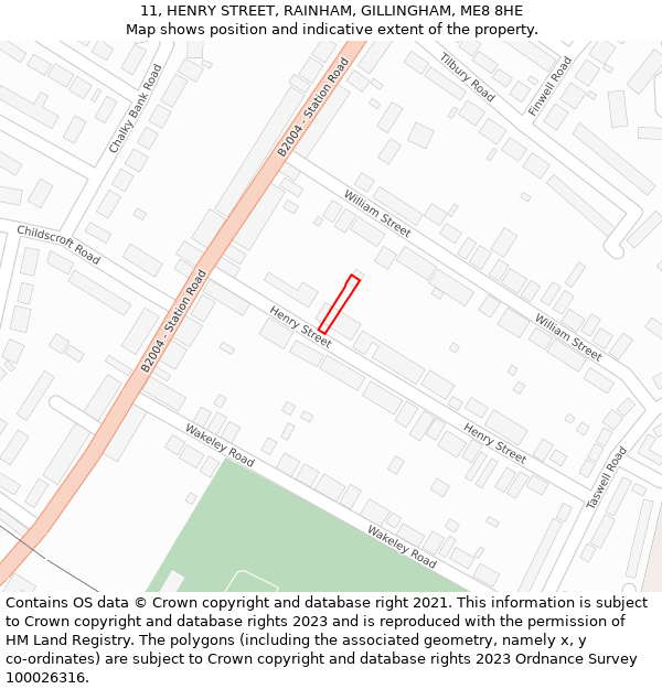 11, HENRY STREET, RAINHAM, GILLINGHAM, ME8 8HE: Location map and indicative extent of plot
