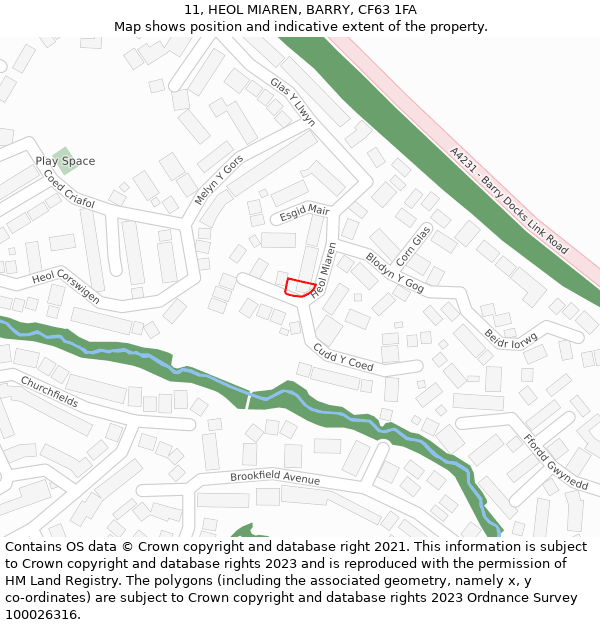 11, HEOL MIAREN, BARRY, CF63 1FA: Location map and indicative extent of plot