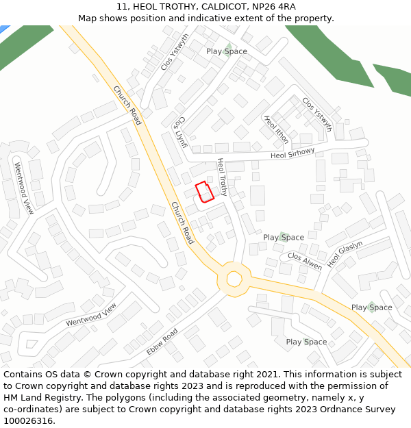 11, HEOL TROTHY, CALDICOT, NP26 4RA: Location map and indicative extent of plot