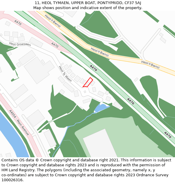 11, HEOL TYMAEN, UPPER BOAT, PONTYPRIDD, CF37 5AJ: Location map and indicative extent of plot