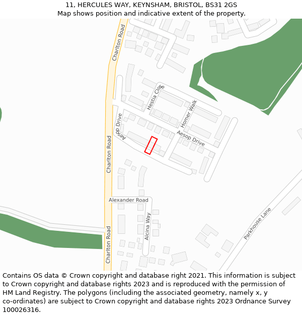 11, HERCULES WAY, KEYNSHAM, BRISTOL, BS31 2GS: Location map and indicative extent of plot