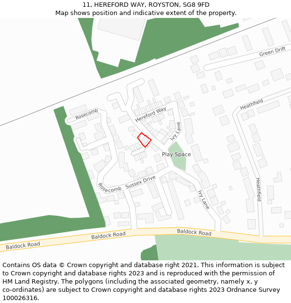 11, HEREFORD WAY, ROYSTON, SG8 9FD: Location map and indicative extent of plot