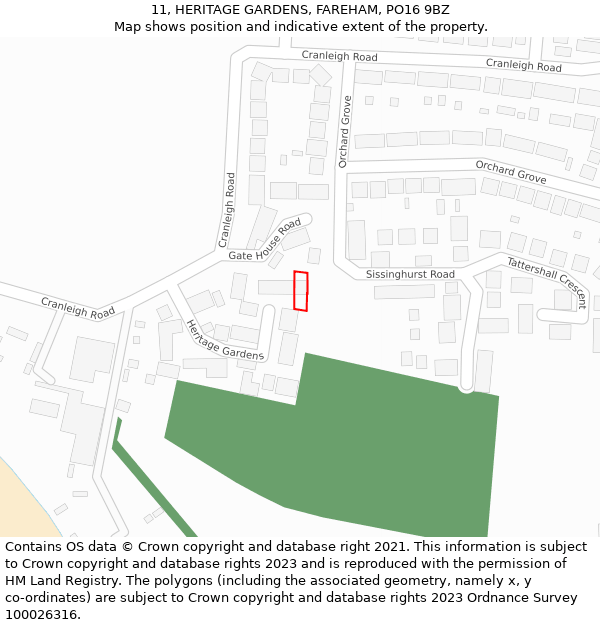 11, HERITAGE GARDENS, FAREHAM, PO16 9BZ: Location map and indicative extent of plot