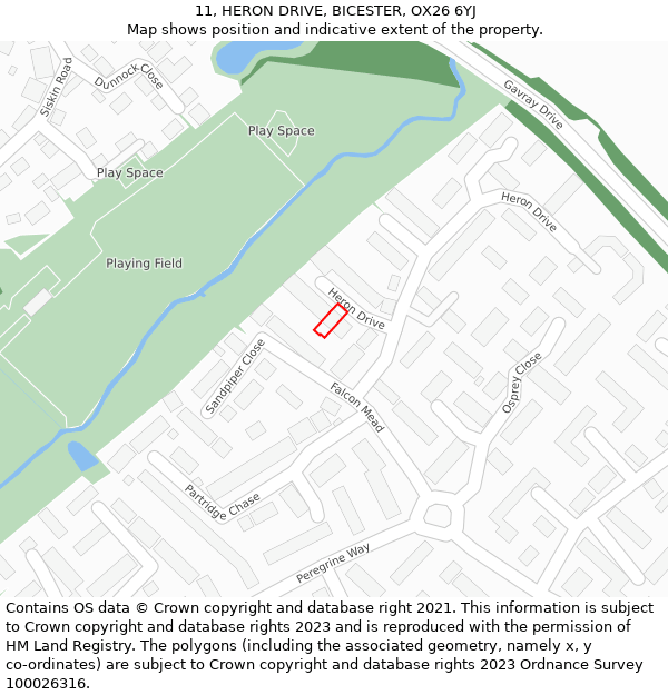 11, HERON DRIVE, BICESTER, OX26 6YJ: Location map and indicative extent of plot