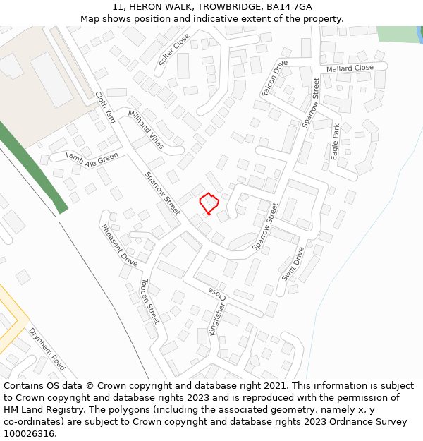 11, HERON WALK, TROWBRIDGE, BA14 7GA: Location map and indicative extent of plot