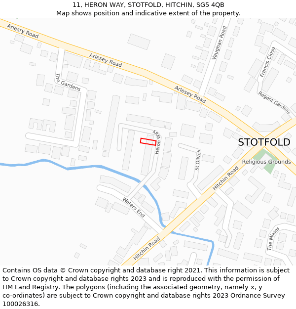 11, HERON WAY, STOTFOLD, HITCHIN, SG5 4QB: Location map and indicative extent of plot