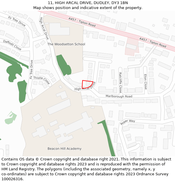 11, HIGH ARCAL DRIVE, DUDLEY, DY3 1BN: Location map and indicative extent of plot