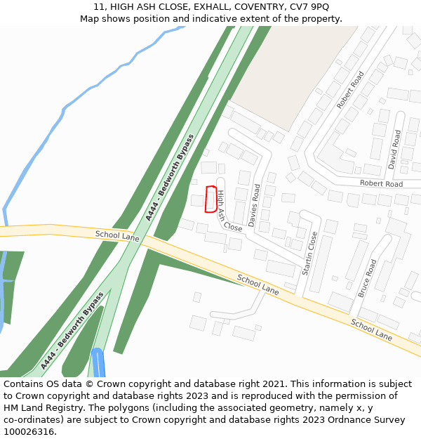 11, HIGH ASH CLOSE, EXHALL, COVENTRY, CV7 9PQ: Location map and indicative extent of plot