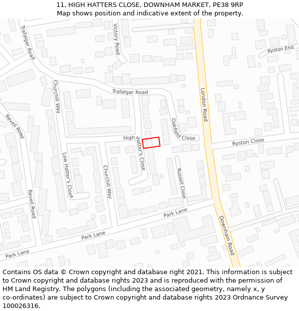 11, HIGH HATTERS CLOSE, DOWNHAM MARKET, PE38 9RP: Location map and indicative extent of plot