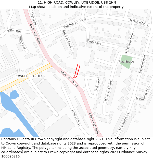 11, HIGH ROAD, COWLEY, UXBRIDGE, UB8 2HN: Location map and indicative extent of plot
