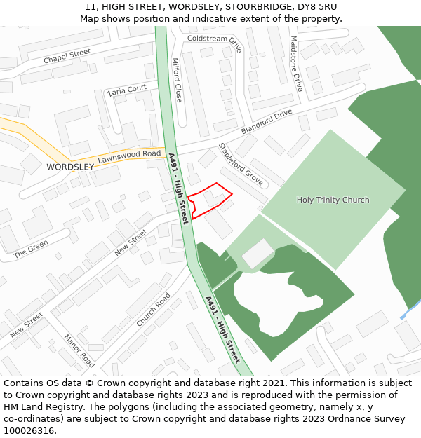 11, HIGH STREET, WORDSLEY, STOURBRIDGE, DY8 5RU: Location map and indicative extent of plot