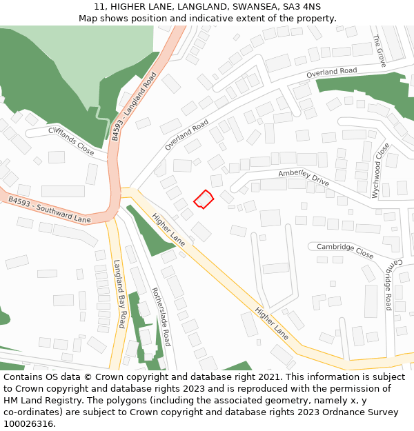 11, HIGHER LANE, LANGLAND, SWANSEA, SA3 4NS: Location map and indicative extent of plot