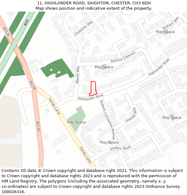 11, HIGHLANDER ROAD, SAIGHTON, CHESTER, CH3 6DH: Location map and indicative extent of plot