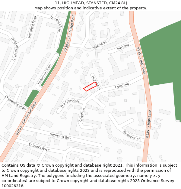 11, HIGHMEAD, STANSTED, CM24 8LJ: Location map and indicative extent of plot