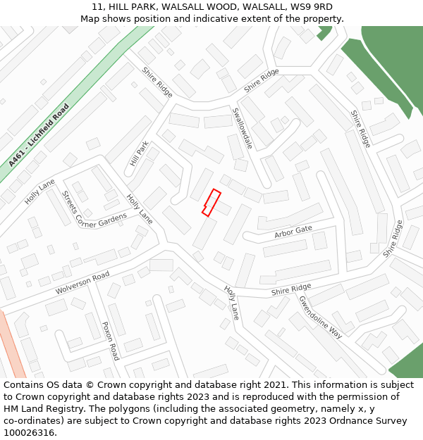 11, HILL PARK, WALSALL WOOD, WALSALL, WS9 9RD: Location map and indicative extent of plot