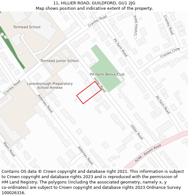 11, HILLIER ROAD, GUILDFORD, GU1 2JG: Location map and indicative extent of plot