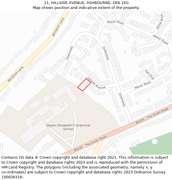 11, HILLSIDE AVENUE, ASHBOURNE, DE6 1EG: Location map and indicative extent of plot