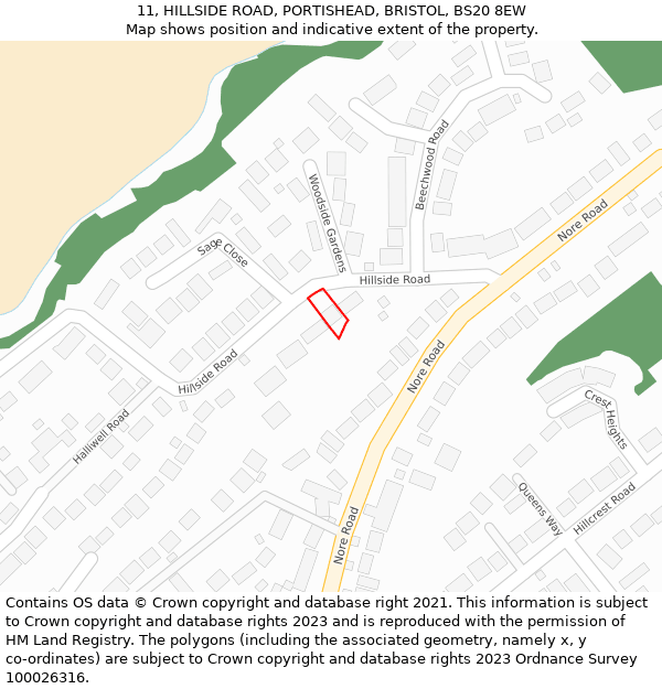 11, HILLSIDE ROAD, PORTISHEAD, BRISTOL, BS20 8EW: Location map and indicative extent of plot