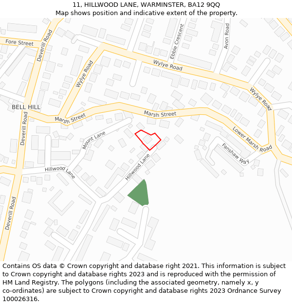 11, HILLWOOD LANE, WARMINSTER, BA12 9QQ: Location map and indicative extent of plot