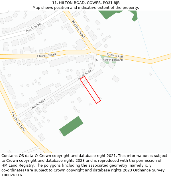 11, HILTON ROAD, COWES, PO31 8JB: Location map and indicative extent of plot