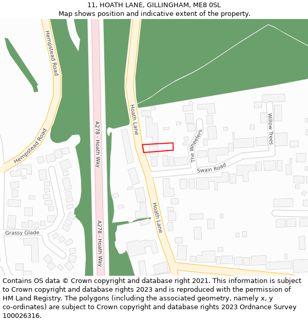 11, HOATH LANE, GILLINGHAM, ME8 0SL: Location map and indicative extent of plot