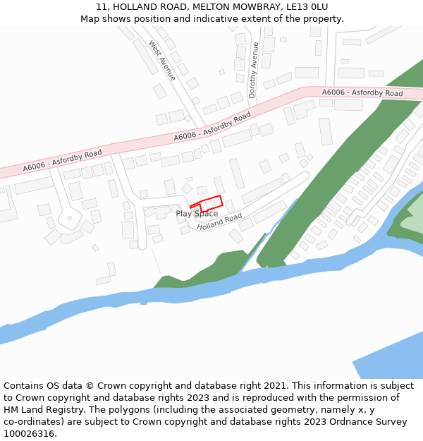 11, HOLLAND ROAD, MELTON MOWBRAY, LE13 0LU: Location map and indicative extent of plot